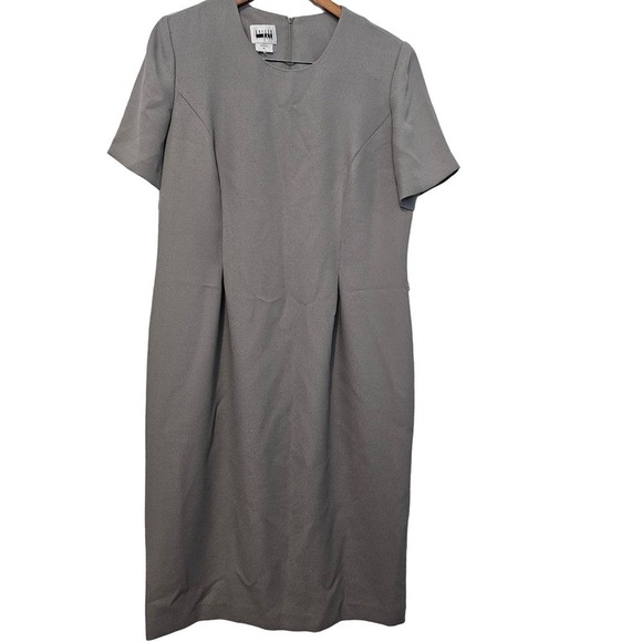Leslie Fay 90s Dress Womens Size 14 Green Sheath Neutral Short Sleeve Modest - Picture 1 of 11